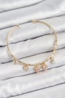 Pirinç Zirkon Taşlı Pembe Kalp Model Gold Renk Charm Bileklik