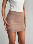 Bej Bodycon Mini Etek Orta Bel