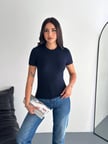 Modal kumaş bisiklet yaka lacivert tshirt