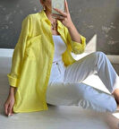 BYB Sarı büyük çift cepli keten gömlek