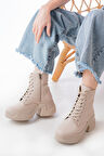 FZ-2550 Bej Yüksek Tabanlı Bağcıklı Fermuarlı Günlük Kadın Bot