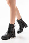 5109-3027 Siyah Topuklu Fermuarlı Günlük Kadın Bot