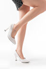 ST-001 Beyaz Rugan Günlük 9 cm Topuklu Kadın Stiletto Ayakkabı