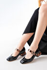ST-006 Siyah Leopar Rugan Günlük 4 cm Topuklu Kadın Ayakkabı