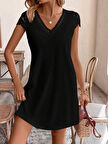 Kadın Kısa Kollu V Yakalı Viskon Elbise