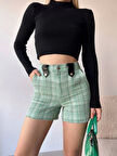 Çıtçıtlı siyah köprü tüvit şort yeşil