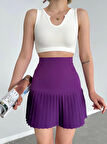Altı pliseli mini etek Mor s24705