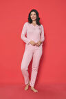 MLALE Pudra Kalın Raporlu İnterlok Kadın Pijama Takımı 1389