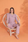 MLALE Koyu Pembe İnce Fitilli Raporlu İnterlok Kadın Pijama Takımı 3155