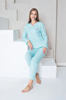 MLALE Maviş İnce Fitilli Raporlu İnterlok Kadın Pijama Takımı 5151-MA