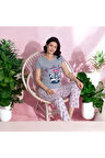 MLALE Panda Desenli Suprem Kumaş Kısa Kollu Kadın Pijama Takımı 3395-G