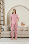 GLİSA Gül Kurusu Önden 2 Düğmeli Viskon Kumaş Kısa Kollu Kadın Pijama Takımı 5533-GK