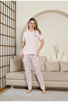 GLİSA Pembe Önden 2 Düğmeli Viskon Kumaş Kısa Kollu Kadın Pijama Takımı 5534-P