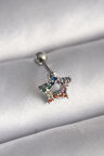 316L Çelik Gümüş Renk Renkli Zirkon Taşlı Yıldız Model Tragus Piercing - TJ-PR1355