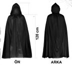 Siyah Uzun Pelerin 120 cm Kapüşonlu – Cosplay ve Parti Kostümü