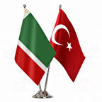 Çeçenistan ve Türkiye İkili Masa Bayrağı Seti