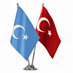 Doğu Türkistan ve Türkiye ikili Masa Bayrağı Seti