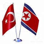 Kuzey Kore ve Türkiye İkili Masa Bayrağı Seti