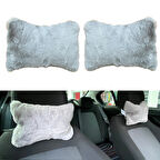 Yumuşak Peluşlu Ortopedik Araba Seyahat Boyun Yastığı 2'li Gri