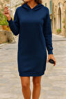 Kadın Uzun Kollu Kapşonlu Kısa Iki Iplik Elbise