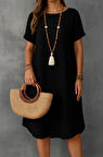 Kadın Kısa Kollu Kayık Yaka Bürümcük Elbise
