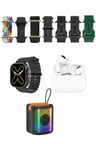Karler Bass K28 Kombo 7 Adet Kordon Akıllı Saat Airpods Kulaklık Kablosuz Hoparlör Set - Siyah