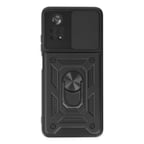 Erdo Ticaret Poco X4 Pro 5G Kılıf Siyah Silikon Lens Korumalı Yüzüklü Standlı