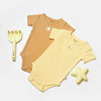  2'li Kısa Kollu Body Zıbın 9016 Sarı - Kahverengi