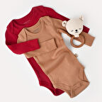 2'li Uzun Kollu Body Zıbın 11311 Kahverengi - Kırmızı