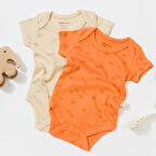 2'li Kısa Kollu Body Zıbın 11217 Taş - Kayısı