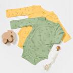 2'li Uzun Kollu Kruvaze Body Zıbın 11319 Limon - Badem Yeşili