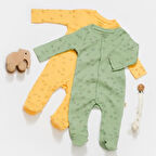 2'li Uzun Kollu Ayaklı Tulum 11423 Limon - Badem Yeşili