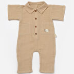 Düğmeli Kısa Kollu Müslin Tulum 7041 Kayısı