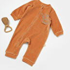 Kadife Fermuarlı Uzun Kollu Tulum 6054 Kiremit