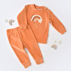 Yıldız Kadife Pantolon & Uzun Kollu Tişört Takım 6008 Mercan