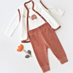 3'lü Kaplumbağa Kadife Yelek Takım 6026 Bakır