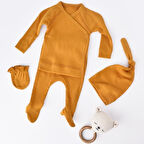 4'lü Takım (Ayaklı Pantolon-Uzun Kollu Tişört-Şapka-Eldiven) 24505 Safran