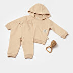 Kapişonlu Sweatshirt & Pantolon Takım 8003 Taş