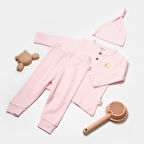 3'lü Fitilli Takım ( Pantolon-Tişört-Şapka ) 9001 Pembe