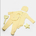 4'lü Fitilli Ayaklı Takım ( Pantolon-Zıbın-Şapka-Önlük) 9008 Sarı