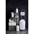 7 Parça Beyaz Banyo Seti Metal Stantlı Kovalı Wc Kağıtlık Kozmetik Kutusu Diş Fırçalık Ve Sabunlukla
