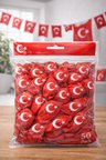 Ayyıldızlı Kırmızı Balon Seti Türk Bayraklı Parti Balonu Dayanıklı Latex Balon 50 Adet
