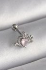 316L Çelik Gümüş Renk Pembe Mineli Kalp Zirkon Taş Detay Tragus Piercing