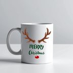 Merry Christmas Yazılı Geyik Boynuzlu Yılbaşı Kupası Model 212 Baskılı Seramik Kahve Kupası
