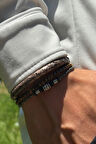 Doğal Taşlı Yılan Derisi Desenli El İşçiliği ile Üretilmiş Hakiki Deri Erkek Bileklik