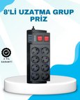 BUĞZ Isıya Dayanıklı Termal Akım Korumalı 8'li Priz ve 3 USB Girişli Uzatma Kablosu
