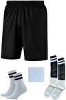 Siyah Beyaz Futbolcu Şortu, Çorap ve Bileklik Seti