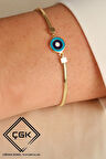 Turkuaz Mineli Italyan Balık Sırtı Altın Bileklik