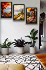 3 Parça Çerçeve Görünümlü Şık Boho Tablo Modeli, Oturma Odası, Salon, Ofis, Yatak Odası Duvar Dekoru