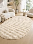 OVAL Bubble Ultra Soft Puffy Kaymaz Taban Peluş Tavşan Tüyü Halı Bej
